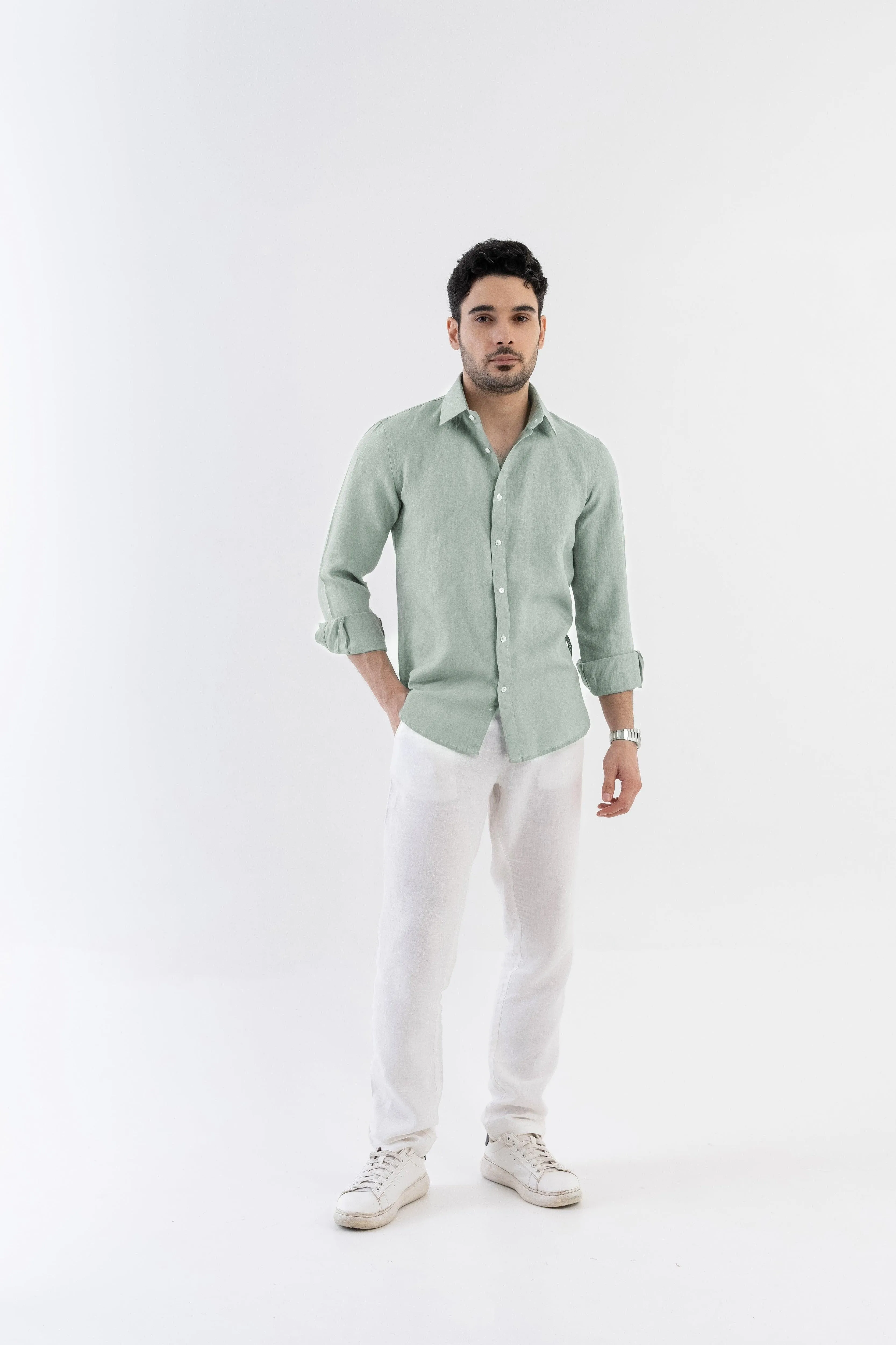 100% Linen Soft Touch Shirt in Lust Sage