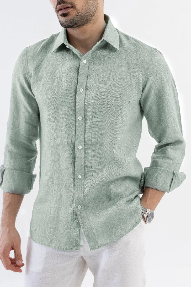 100% Linen Soft Touch Shirt in Lust Sage