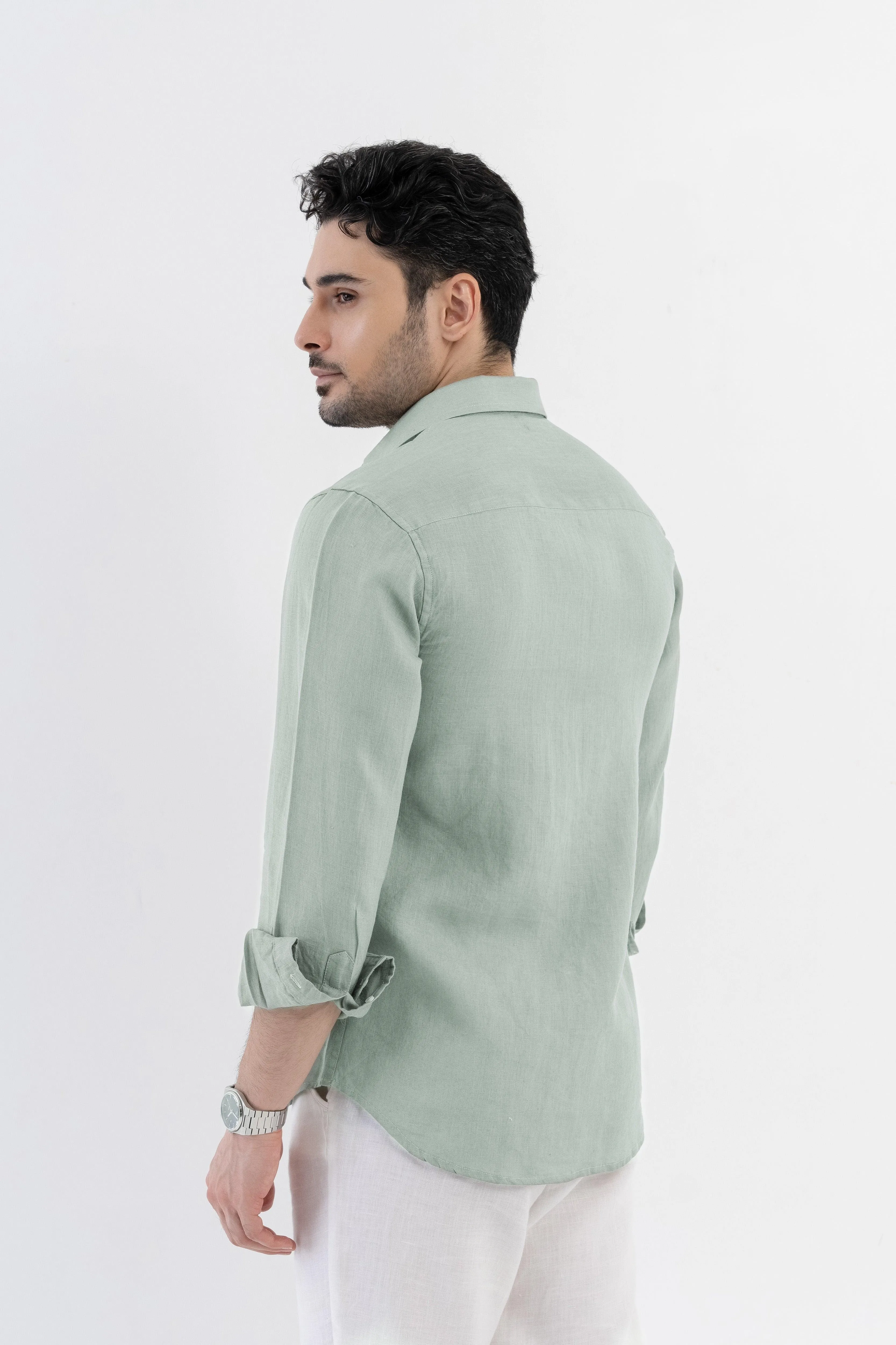 100% Linen Soft Touch Shirt in Lust Sage