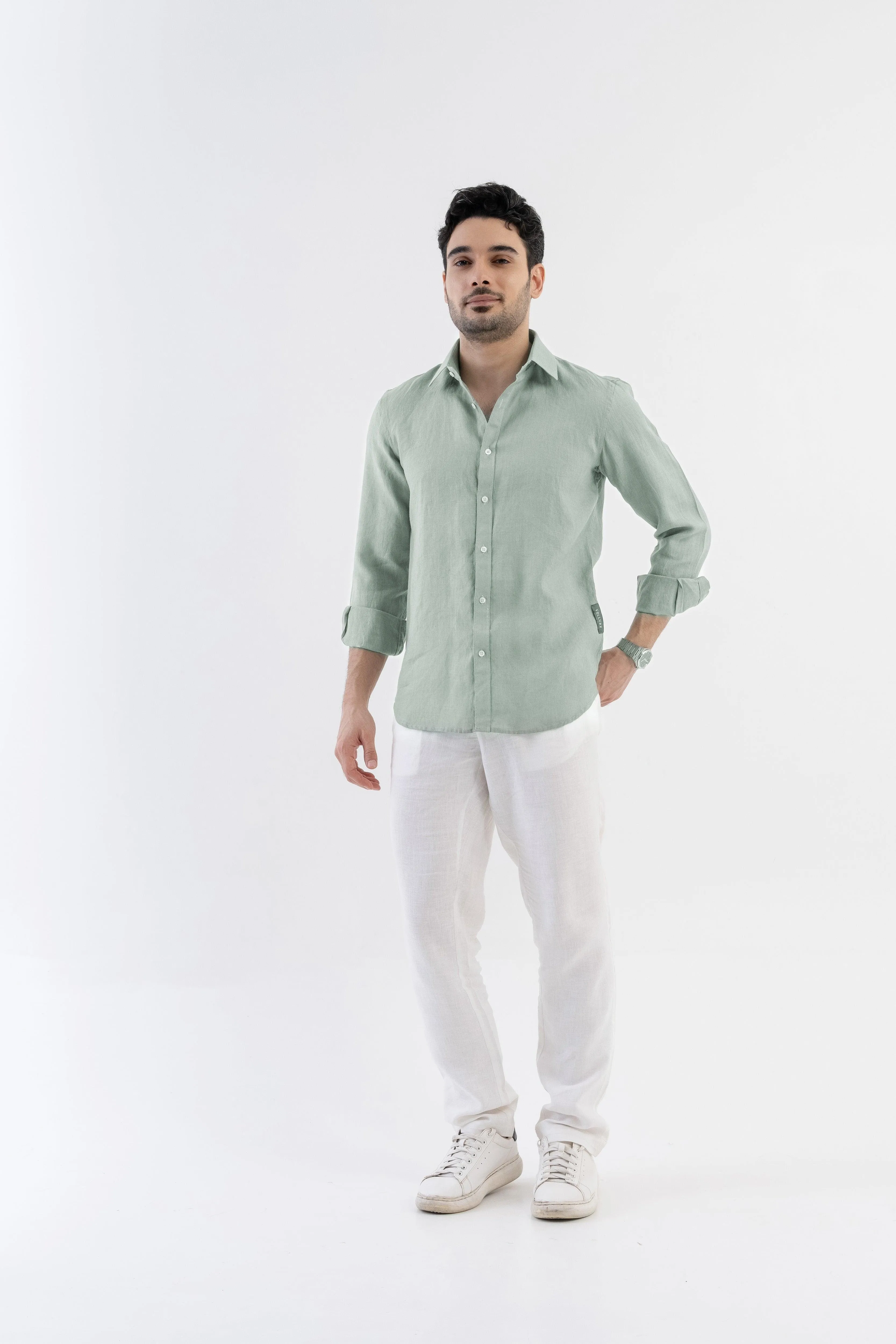 100% Linen Soft Touch Shirt in Lust Sage