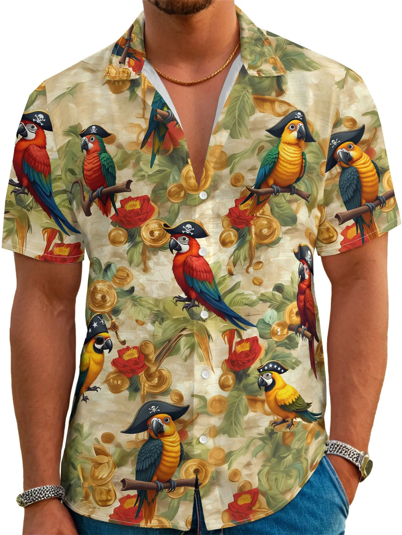 Animal Hawaiian Shirt for Men Halloween Short Sleeve Tropical Holiday Shirt