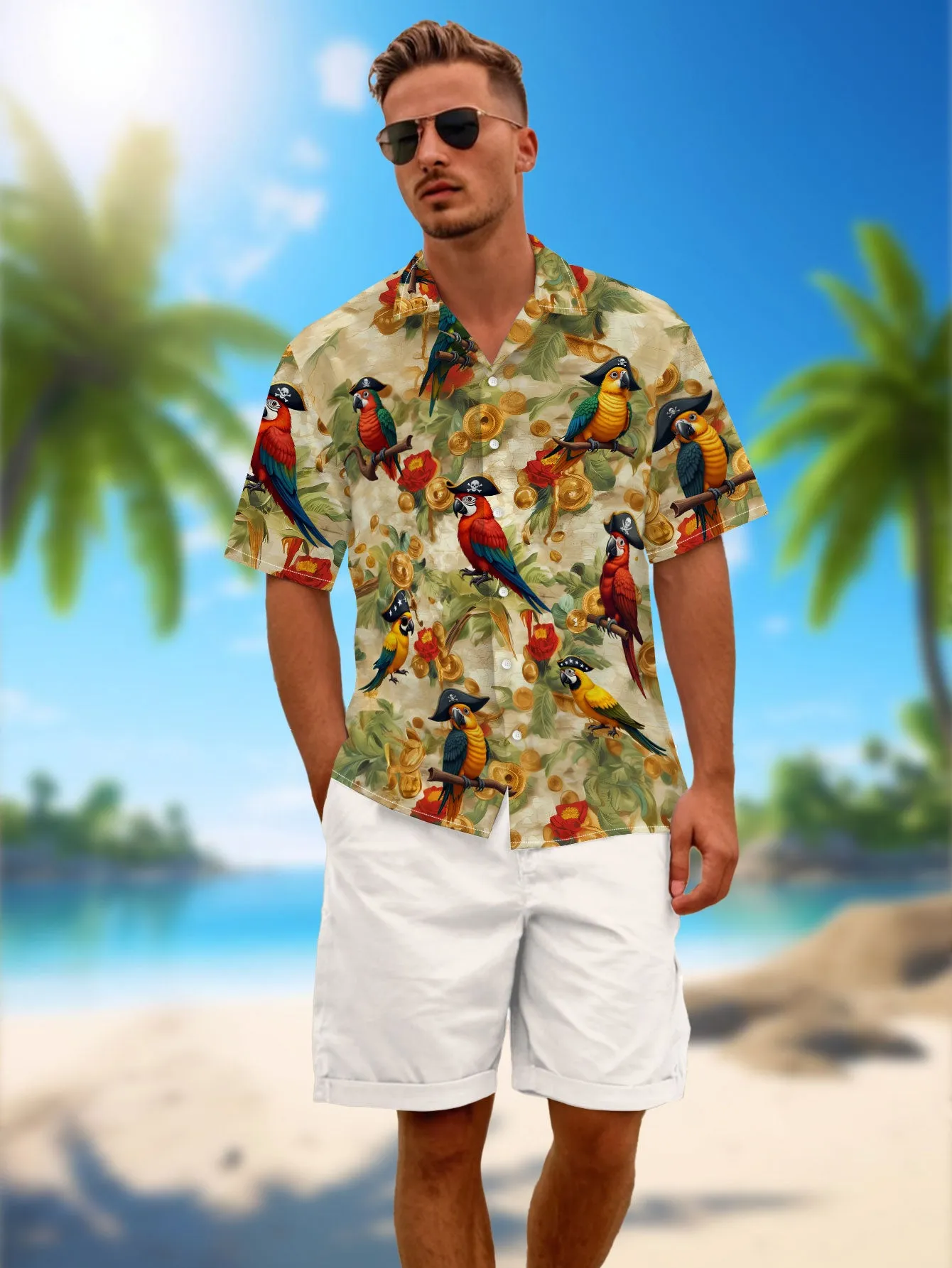 Animal Hawaiian Shirt for Men Halloween Short Sleeve Tropical Holiday Shirt