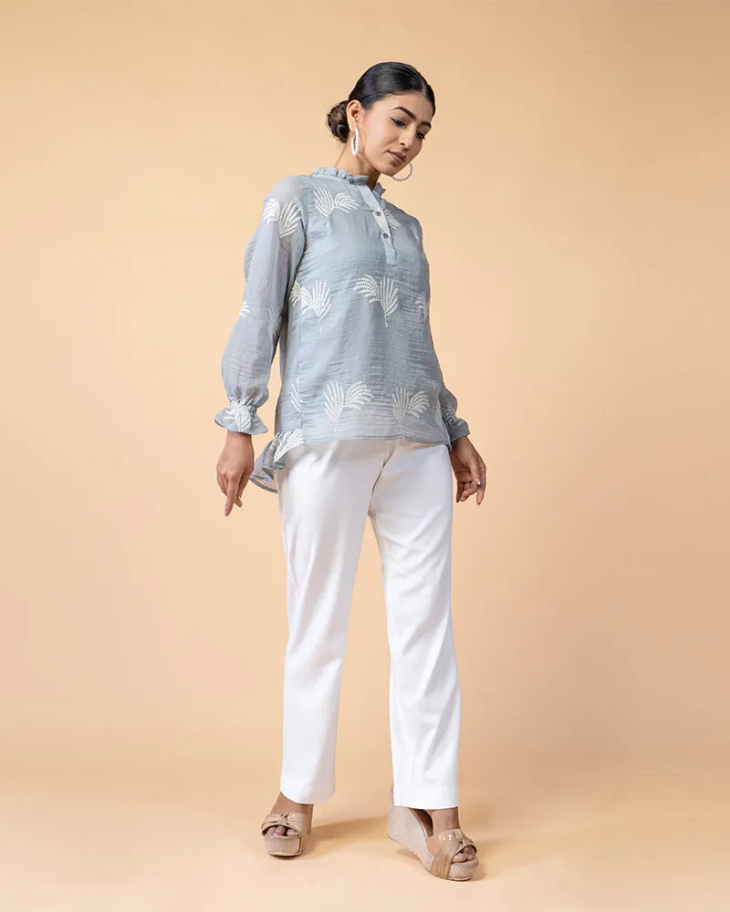 Artisan Cotton Embroidery Top with Flowing Peasant Sleeves