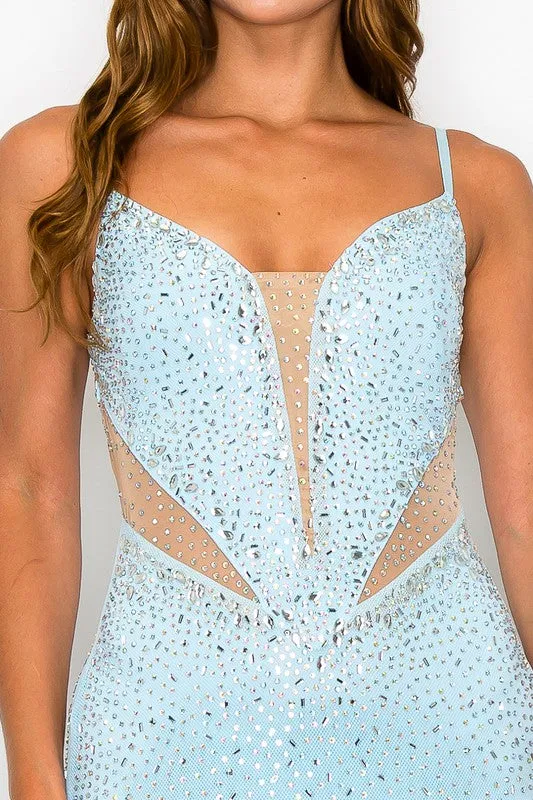 Baby Blue Rhinestone Sleeveless Bodycon Dress