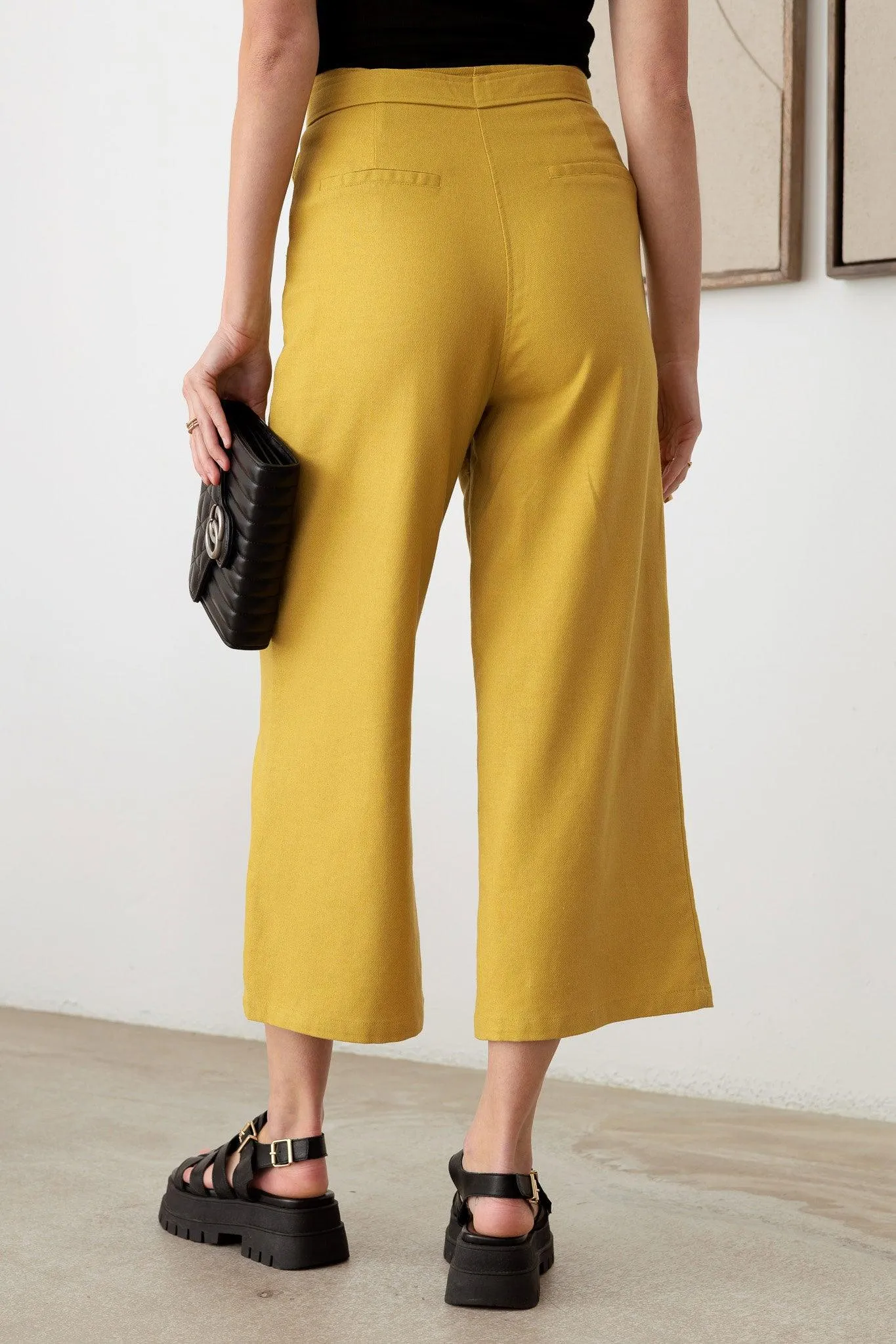 Belted Asymmetric Waistband Snap Button Pants