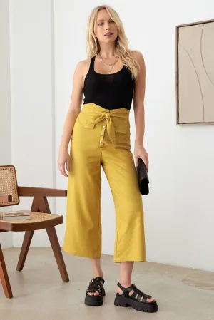 Belted Asymmetric Waistband Snap Button Pants