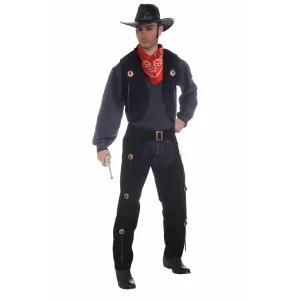 Black Cowboy Vest & Chaps Adult Costume Set