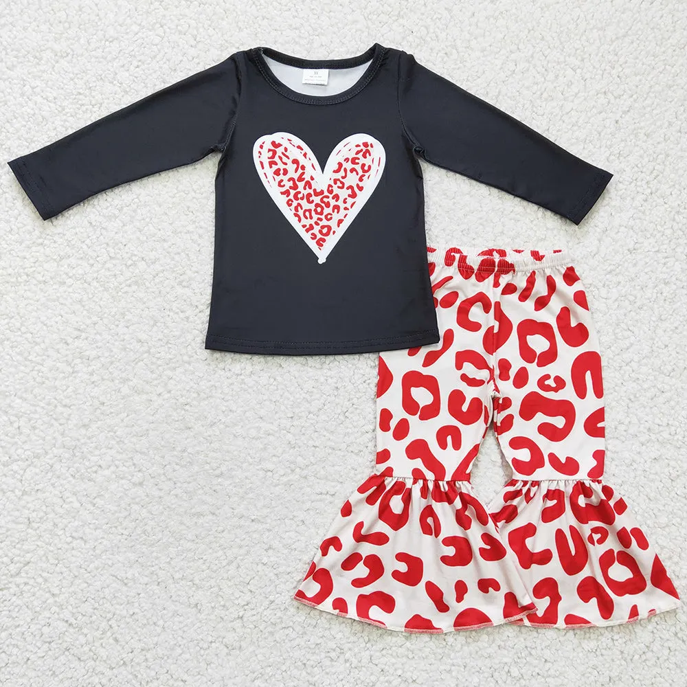 Boutique Baby Girls Clothes Valentine's Day Kids Girls Bell Bottom Outfits GLP0404