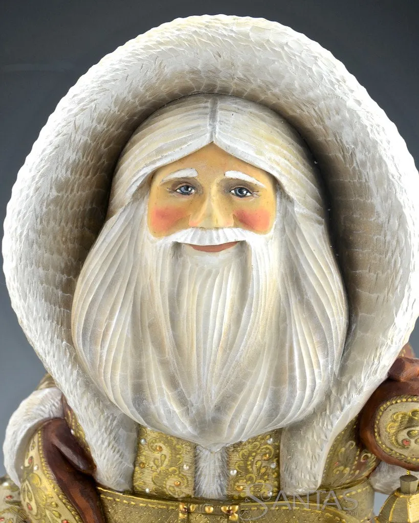 Burgundy and Gold Bundled up Russian Santa