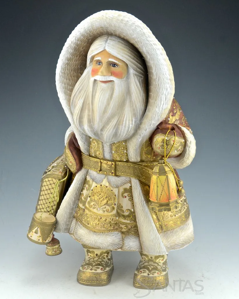 Burgundy and Gold Bundled up Russian Santa