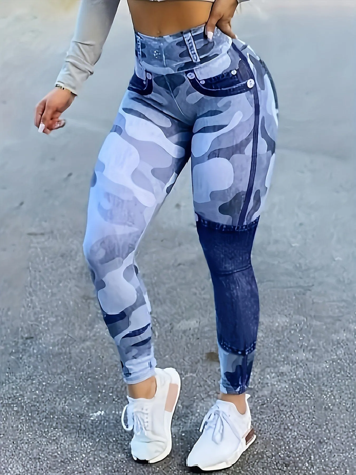 Camouflage Pattern Yoga Pants, Stretch Running Fitness Workout Leggings, Women's Activewear