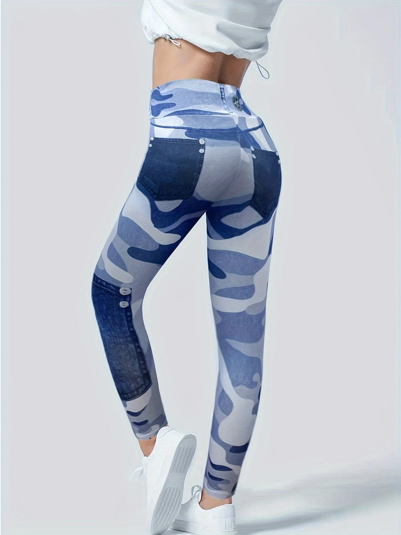 Camouflage Pattern Yoga Pants, Stretch Running Fitness Workout Leggings, Women's Activewear