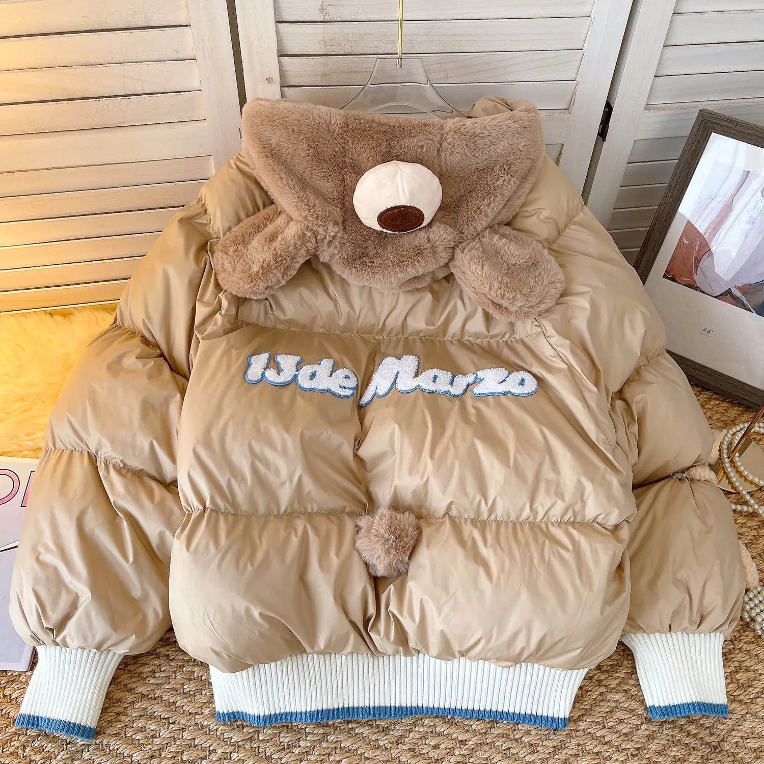 Cartoon Bear Hooded Padded Jacket