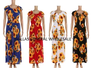 Cute Sunflower Straight Shoulder Sun Dresses Wholesale