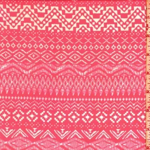 Day Glo Pink/White Tribal Stripe Challis Fabric