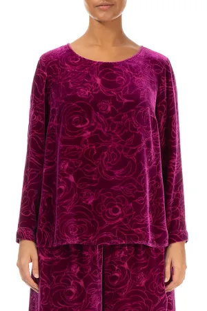 Devoré Roses Royal Fuchsia Silk Velvet Blouse