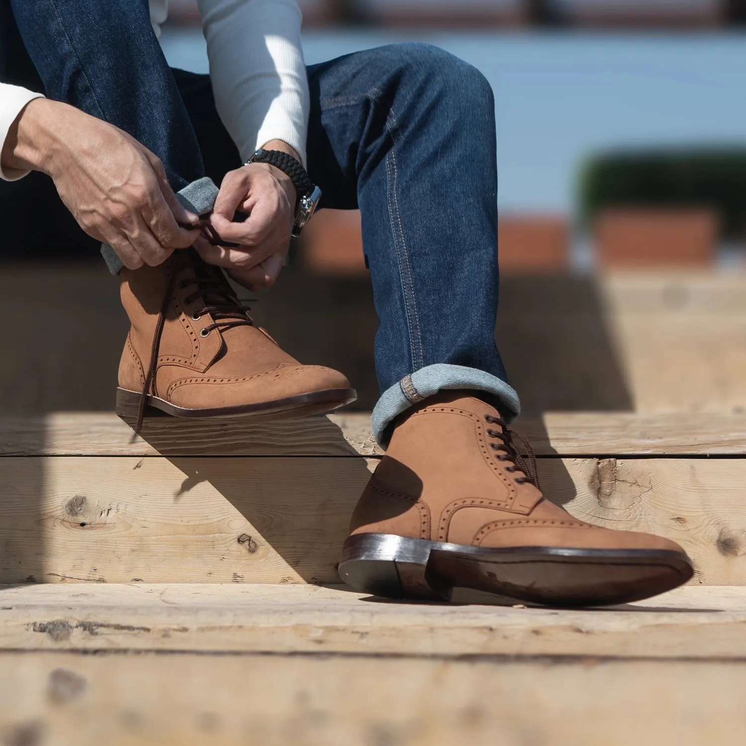 Duster Brogues Derby Brown Nubuck Leather Boots