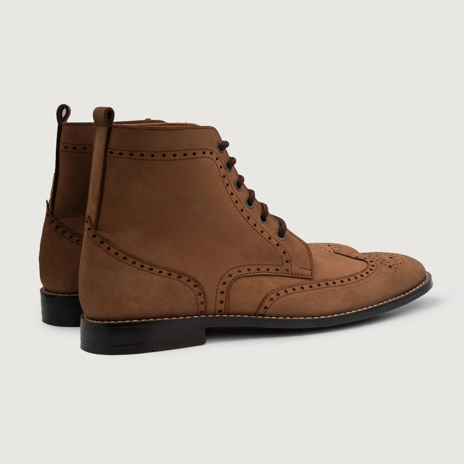 Duster Brogues Derby Brown Nubuck Leather Boots