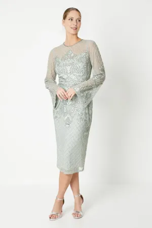 Embellished And Embroidered Midi Dress Long Sleeves Knee-length Wedding Guest Dresses