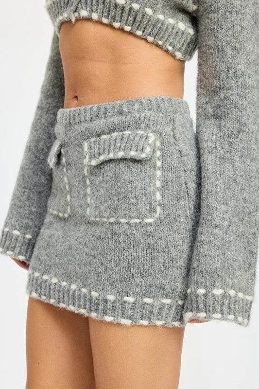 Emory Park Knit Mini Skirt With Contrasted Stitching