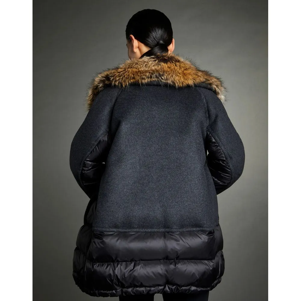 Fay Chic Quilted Down Jacket with Faux Fur Details