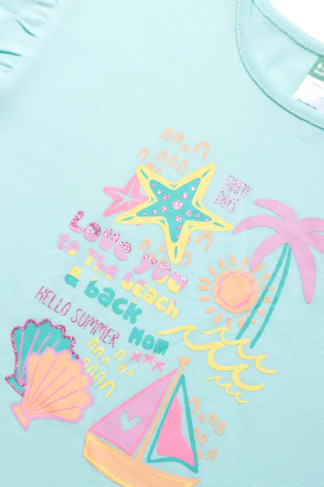 Frill Short Sleeve T-Shirt Aqua