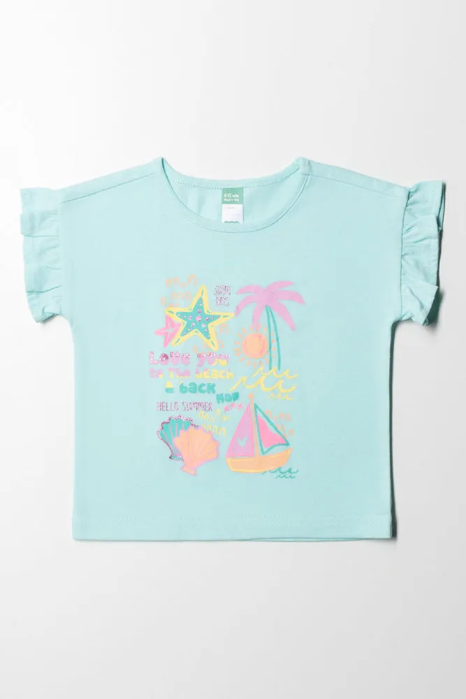 Frill Short Sleeve T-Shirt Aqua