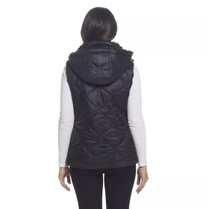 Gallery Women's Reversible Faux Fur Hooded Vest, Black