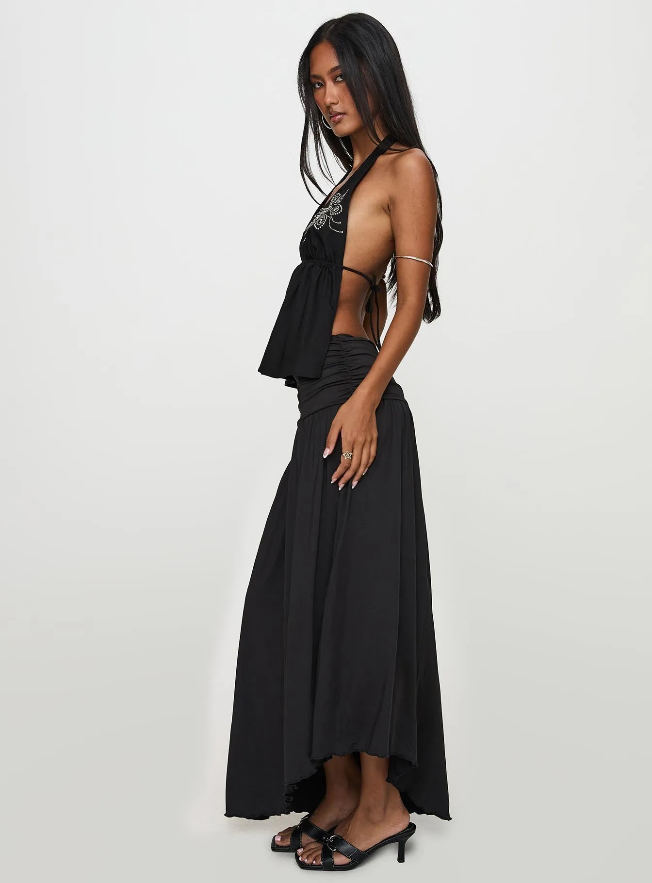 Gezabele Asymmetrical Maxi Skirt Black