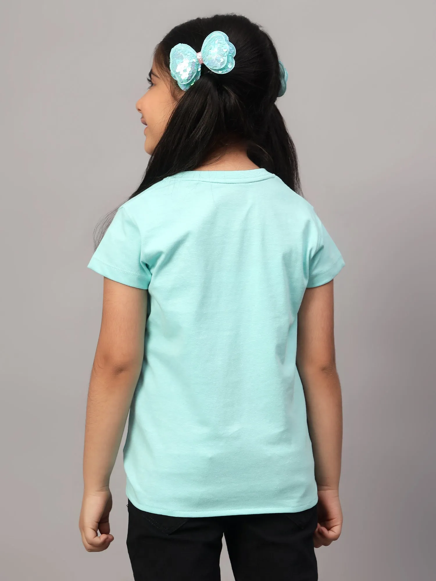 Girls Casual Aqua Half Sleeves  T-Shirt