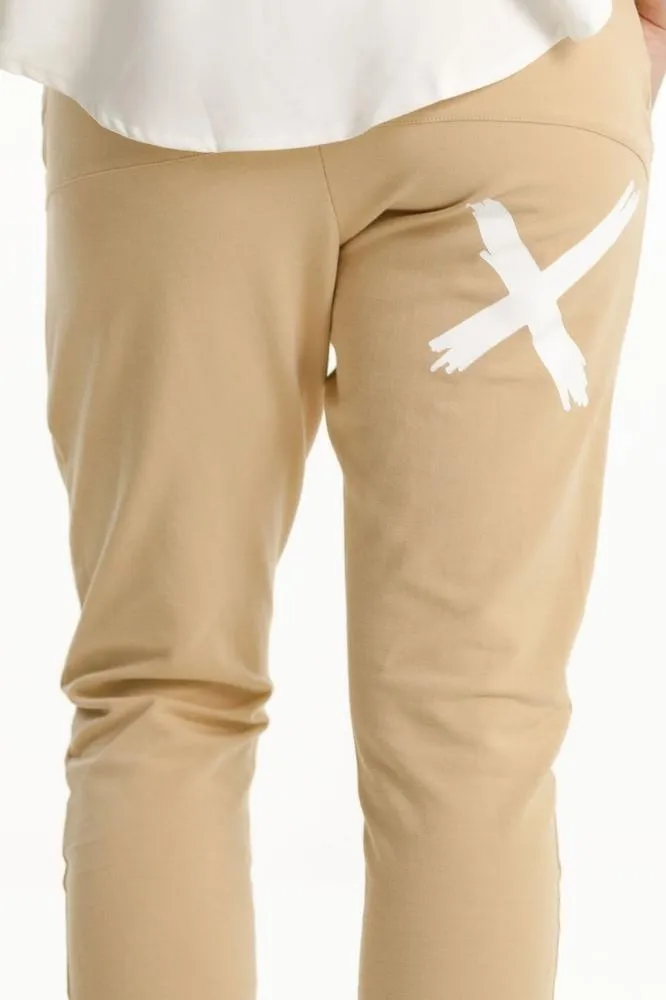 Home-Lee Apartment Pants Coffee Cream with White X