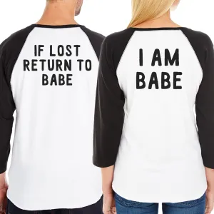 If Lost Return To Babe And I Am Babe Matching Couple Black And White Baseball Shirts