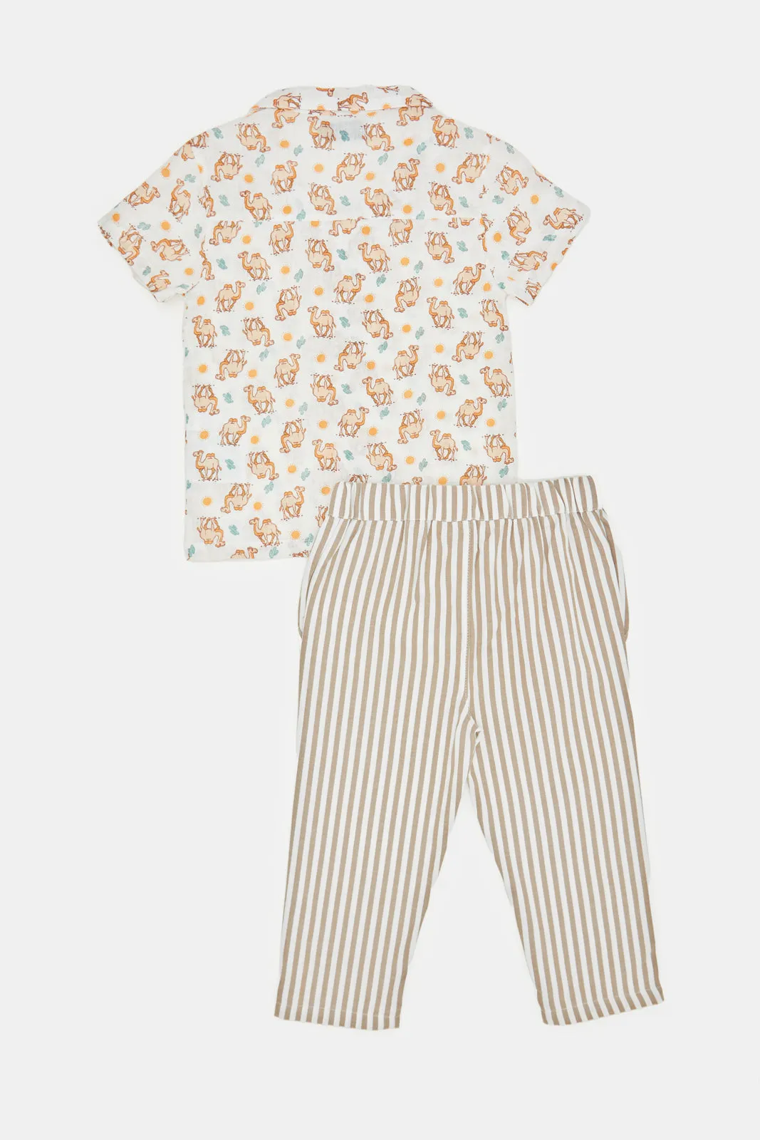 Infant Boys White Printed Camel Print Set (2 Piece)