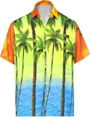 LA LEELA Men Casual Beach wear hawaiian Shirt Aloha Tropical Beach front Pocket Short sleeve Orange