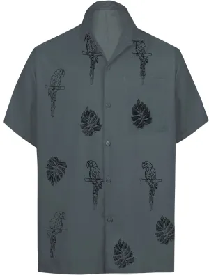 LA LEELA Men's Beach Hawaiian casual Aloha Button Down Short Sleeve shirt  Grey_W864