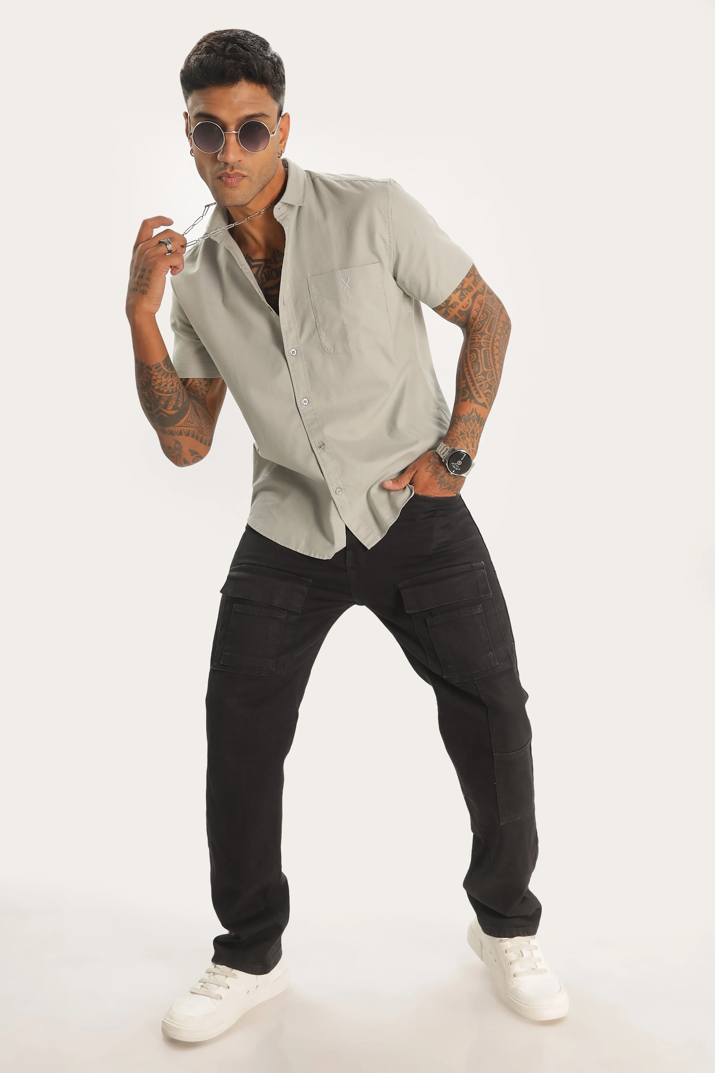 Light Gray Half Sleeve Regular Fit Shirt