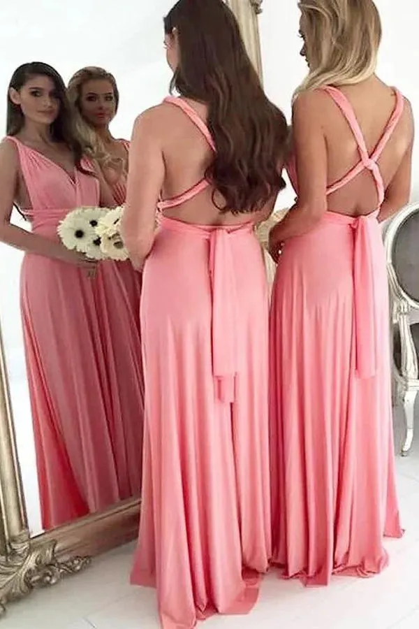 Long Chiffon Plus Size Light Coral Bridesmaid Dresses BD117