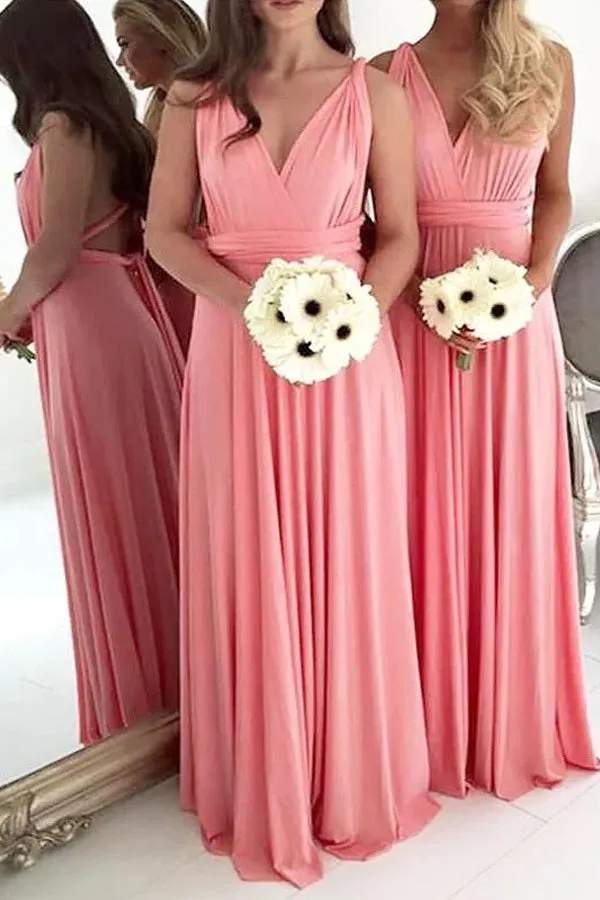 Long Chiffon Plus Size Light Coral Bridesmaid Dresses BD117