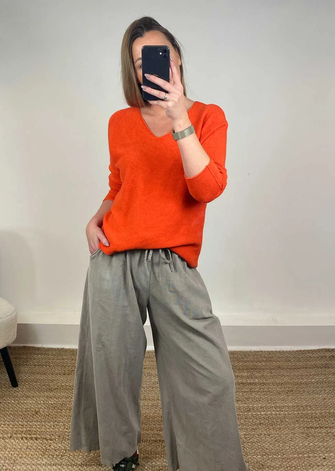 Lorna V Neck Jumper in Orange