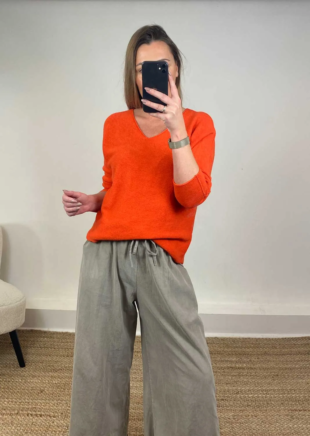 Lorna V Neck Jumper in Orange