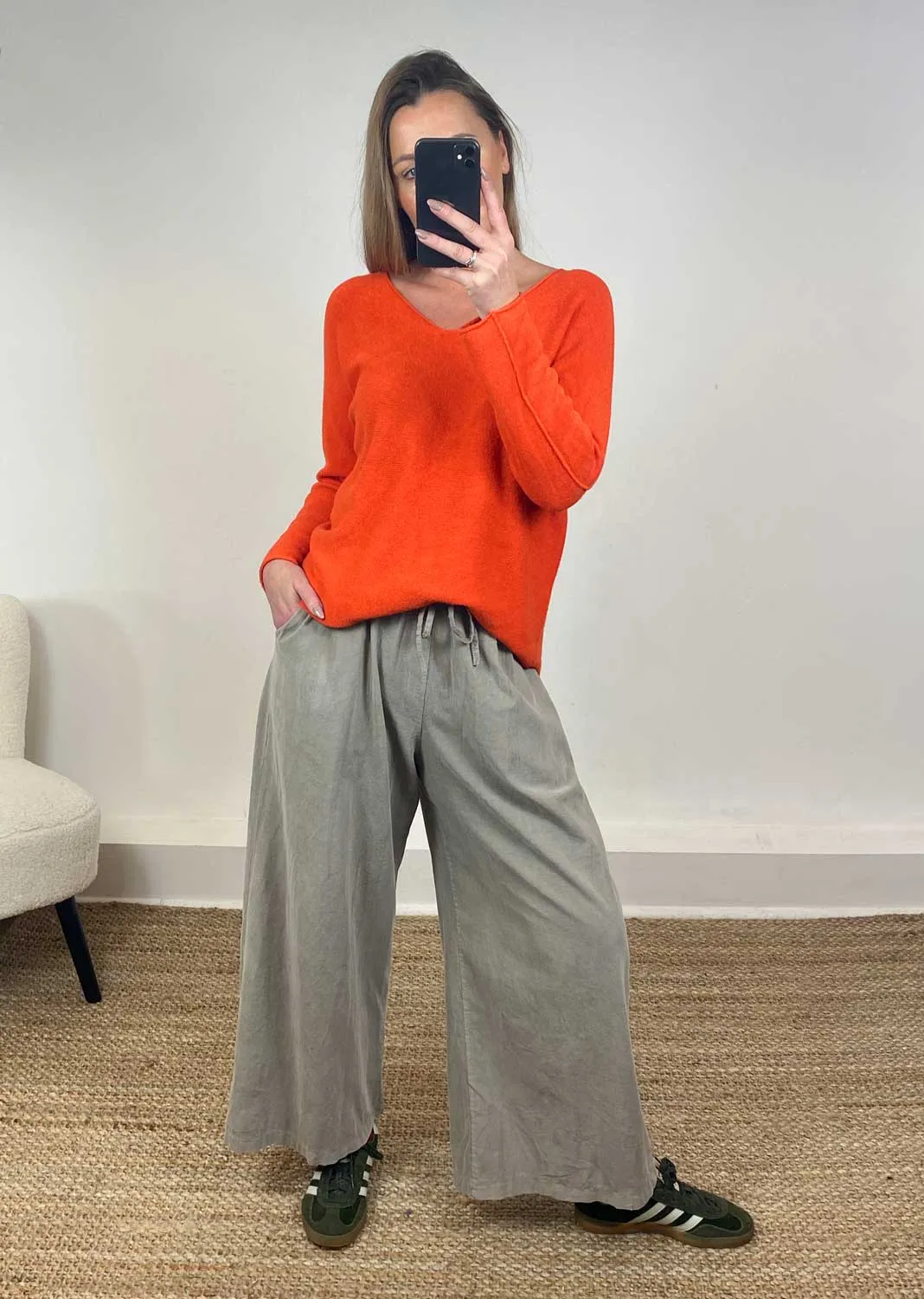 Lorna V Neck Jumper in Orange