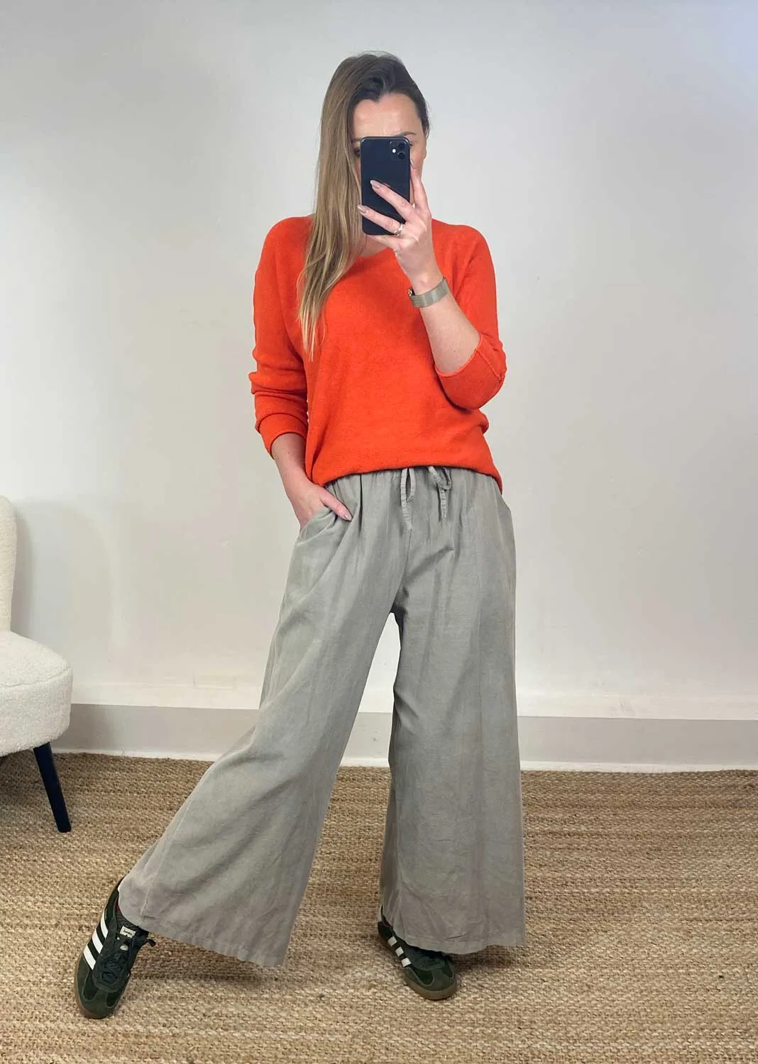 Lorna V Neck Jumper in Orange