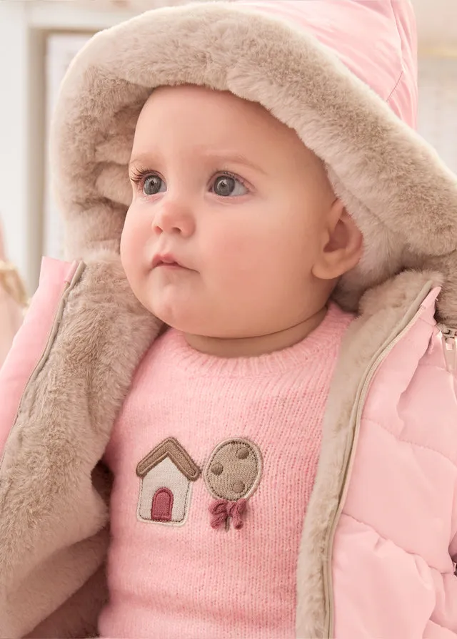 Mayoral Baby Girls Pink & Beige Reversible Coat