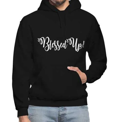 Mens Hoodies, Blessed Up Graphic Text Heavy Blend Hooded Shirt