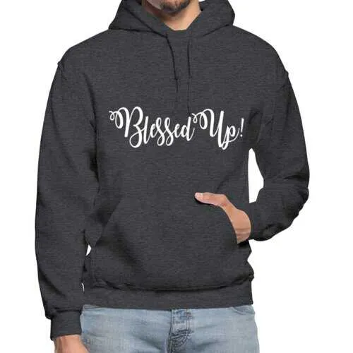 Mens Hoodies, Blessed Up Graphic Text Heavy Blend Hooded Shirt