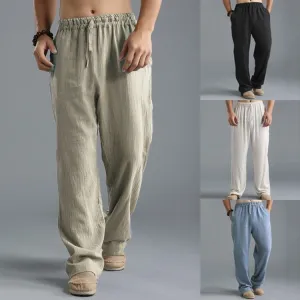 Men’s Summer elastic waist Cotton linen Casual Pant Breathable Solid Color Comfortable Trouser for Jogging Comfortable Pant Gift for Him