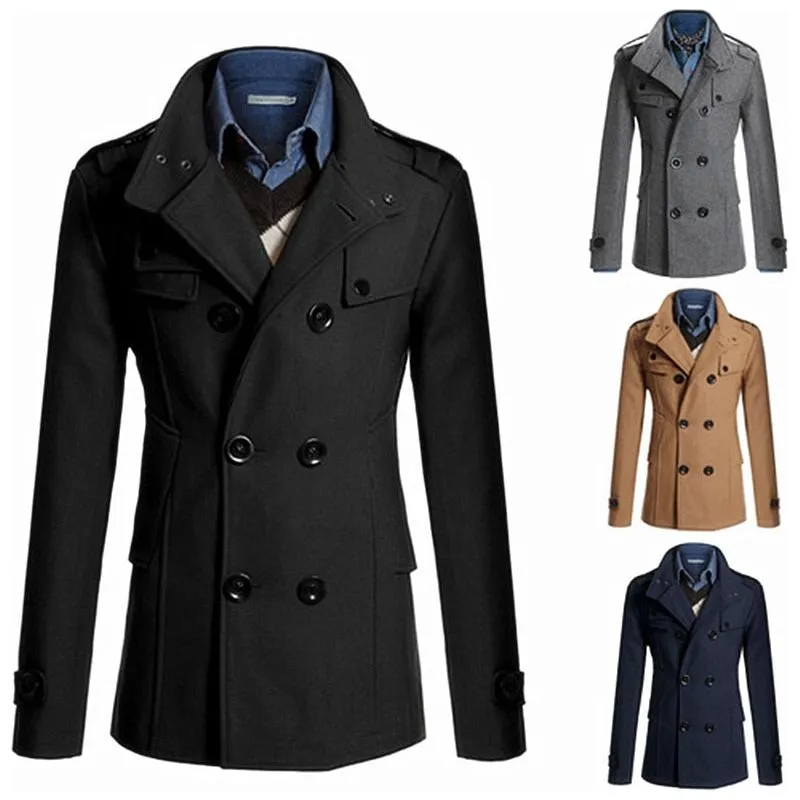 Men's Winter Coats Wool Blend Double Breasted Jackets