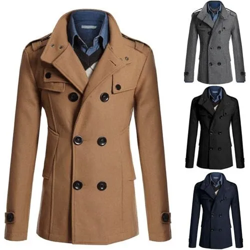 Men's Winter Coats Wool Blend Double Breasted Jackets