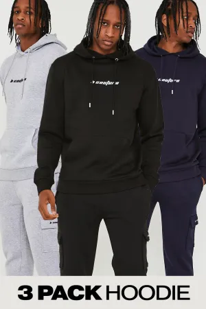 Merton Road 3-Pack Fleece Hoodie - Black/Navy/Grey