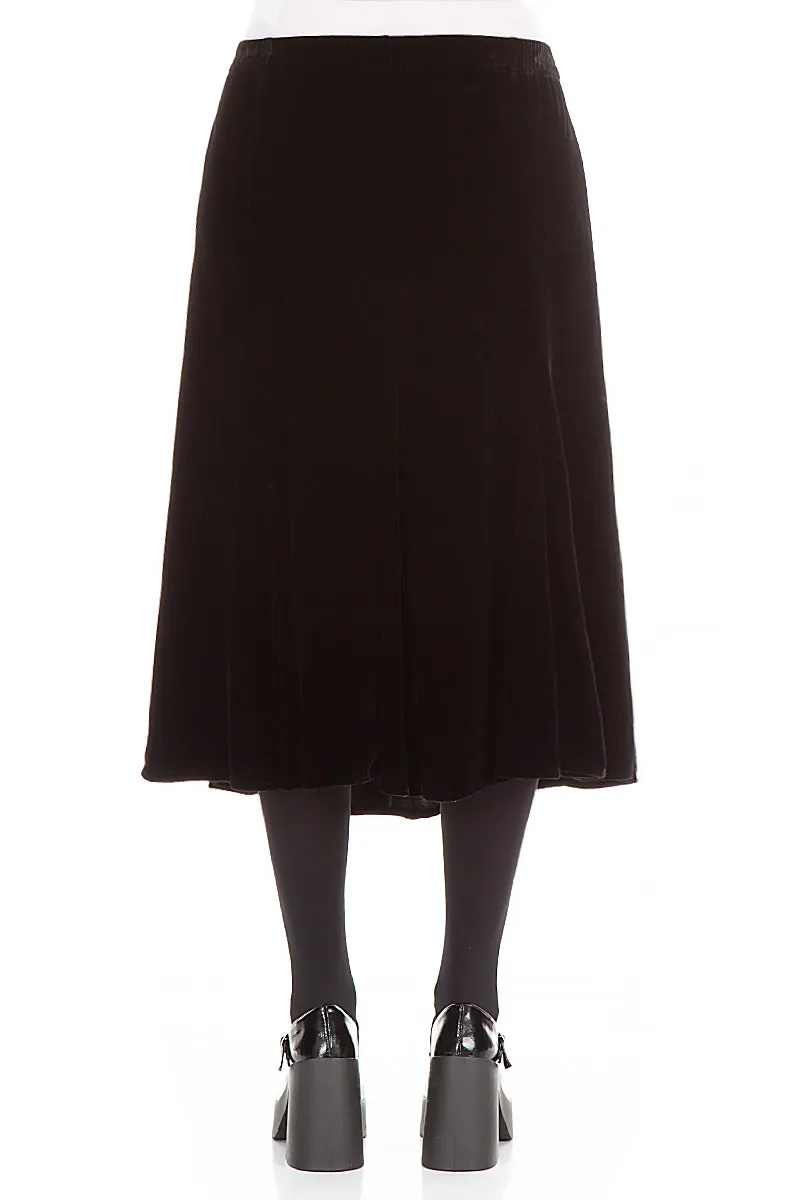 Midi Black Silk Velvet Skirt